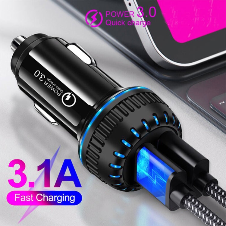 Chargeur de voiture double port USB YSY-349 QC3.0 + câble de données USB vers micro USB 3A de 1m, avec câble micro USB
