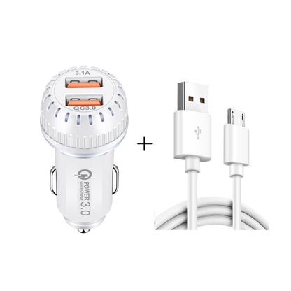 Chargeur de voiture double port USB YSY-349 QC3.0 + câble de données USB vers micro USB 3A de 1m, avec câble micro USB