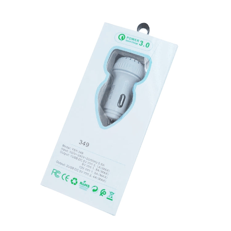Chargeur de voiture double port USB YSY-349 QC3.0 + câble de données USB vers micro USB 3A de 1m, avec câble micro USB