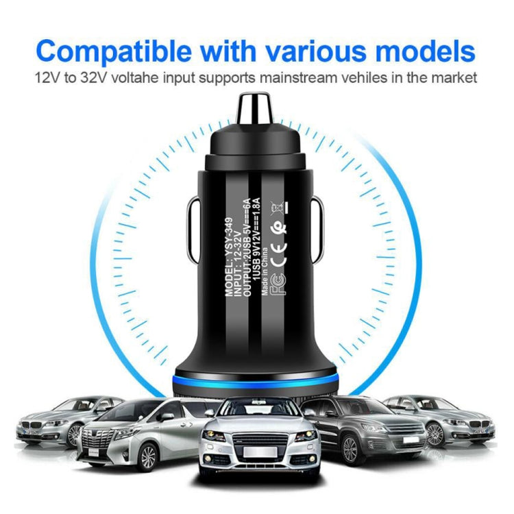 Chargeur de voiture double port USB YSY-349 QC3.0 + câble de données USB vers micro USB 3A de 1m, avec câble micro USB