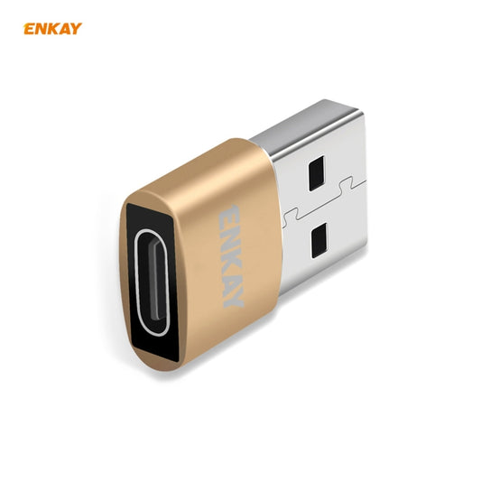 Adaptateur ENKAY ENK-AT105 USB mâle vers femelle Type-C en alliage d'aluminium, compatible avec la charge rapide et le transfert de données, disponible en or, or rose, noir et rouge.