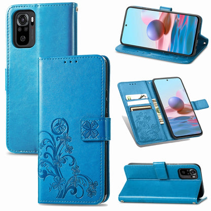 Four-leaf Clasp Embossed Buckle Mobile Phone Protection Leather Case with Lanyard & Card Slot & Wallet & Bracket Function, For Samsung Galaxy A02, For Xiaomi Redmi Note 10 4G, For Google Pixel 5A, For OPPO A93 5G, For LG Stylo 7, For Motorola E7 Power ...