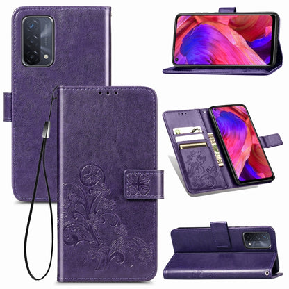 Four-leaf Clasp Embossed Buckle Mobile Phone Protection Leather Case with Lanyard & Card Slot & Wallet & Bracket Function, For Samsung Galaxy A02, For Xiaomi Redmi Note 10 4G, For Google Pixel 5A, For OPPO A93 5G, For LG Stylo 7, For Motorola E7 Power ...