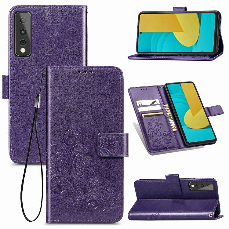 Four-leaf Clasp Embossed Buckle Mobile Phone Protection Leather Case with Lanyard & Card Slot & Wallet & Bracket Function, For Samsung Galaxy A02, For Xiaomi Redmi Note 10 4G, For Google Pixel 5A, For OPPO A93 5G, For LG Stylo 7, For Motorola E7 Power ...