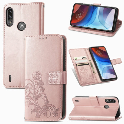 Four-leaf Clasp Embossed Buckle Mobile Phone Protection Leather Case with Lanyard & Card Slot & Wallet & Bracket Function, For Samsung Galaxy A02, For Xiaomi Redmi Note 10 4G, For Google Pixel 5A, For OPPO A93 5G, For LG Stylo 7, For Motorola E7 Power ...