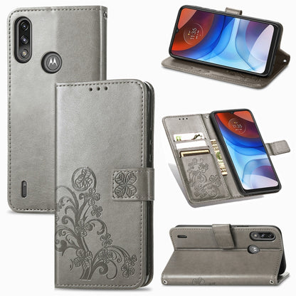 Four-leaf Clasp Embossed Buckle Mobile Phone Protection Leather Case with Lanyard & Card Slot & Wallet & Bracket Function, For Samsung Galaxy A02, For Xiaomi Redmi Note 10 4G, For Google Pixel 5A, For OPPO A93 5G, For LG Stylo 7, For Motorola E7 Power ...