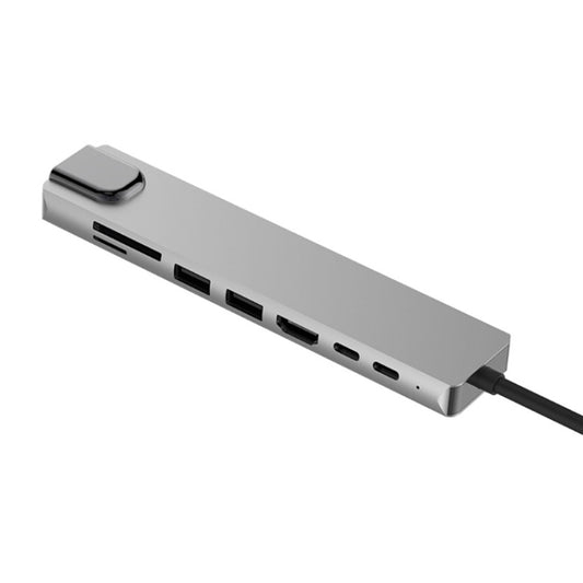 Adaptateur USB-C Hub 8 en 1 multi HD USB 3.0 en alliage d'aluminium, chargement SD PD et lecteur de carte TF RJ45 pour MacBook Pro Air
