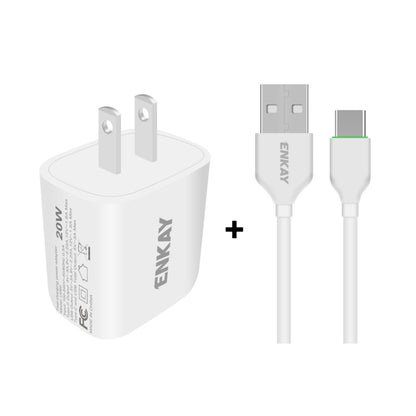 ENKAY Hat-Prince 20W PD Type-C + QC 3.0 USB Fast Charging Travel Charger Power Adapter with Fast Charge Data Cable, US Plug, With 8 Pin Cable, With Type-C Cable, With Micro USB Cable