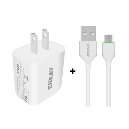 ENKAY Hat-Prince 20W PD Type-C + QC 3.0 USB Fast Charging Travel Charger Power Adapter with Fast Charge Data Cable, US Plug, With 8 Pin Cable, With Type-C Cable, With Micro USB Cable