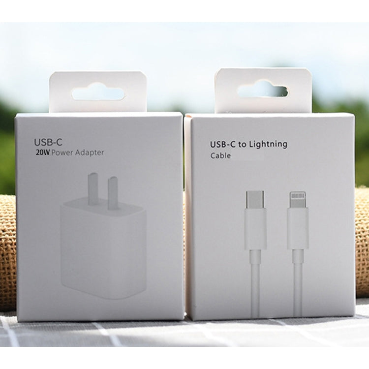 PD 20W Single USB-C / Type-C Port Travel Charger + 3A PD3.0 USB-C / Type-C to 8 Pin Fast Charge Data Cable Set, US Plug, 20W US Plug + PD Cable 1.5m, 20W US Plug + PD Cable 2m