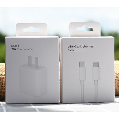 PD 20W Single USB-C / Type-C Port Travel Charger + 3A PD3.0 USB-C / Type-C to 8 Pin Fast Charge Data Cable Set, US Plug, 20W US Plug + PD Cable 1.5m, 20W US Plug + PD Cable 2m