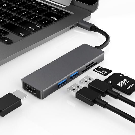 5 in 1 Type-c to HDMI + 2 x USB 3.0 + SD / TF Card Slot HUB Adapter, HDMI + 2 x USB 3.0 + SD / TF Card Slot