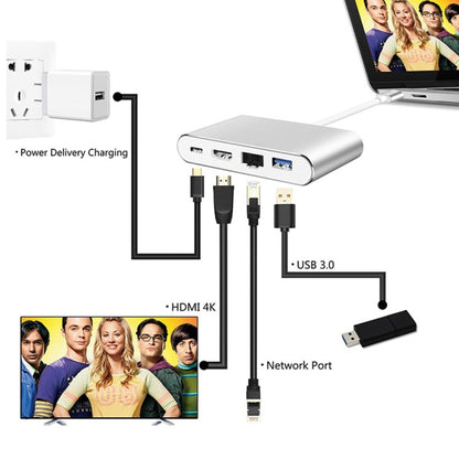 WS-07 Type-C 3.1 to RJ45 + HDMI + USB3.0 + PD 4-in-1 Converter Multifunctional Docking Station, WS-07