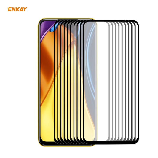 10 films de protection d'écran ENKAY Hat-Prince en verre trempé, entièrement collés, 0,26 mm, dureté 9H, bords 2.5D, couverture complète, pour Xiaomi Poco M3 Pro / Redmi Note 10 5G (10 pièces)