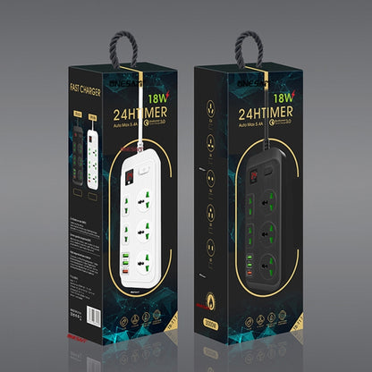 T17 3000W High-power 24-hour Smart Timing Socket QC3.0 USB Fast Charging Power Strip Socket , Cable Length: 2m, US Plug
