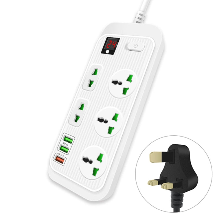 T17 3000W High-power 24-hour Amart Timing Socket QC3.0 USB Fast Charging Power Strip Cable Length 2m, UK Plug