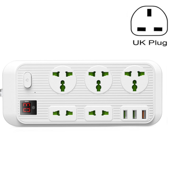 T17 3000W High-power 24-hour Amart Timing Socket QC3.0 USB Fast Charging Power Strip Cable Length 2m, UK Plug