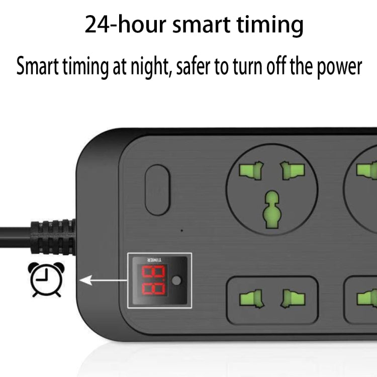 T17 3000W High-power 24-hour Amart Timing Socket QC3.0 USB Fast Charging Power Strip Cable Length 2m, UK Plug
