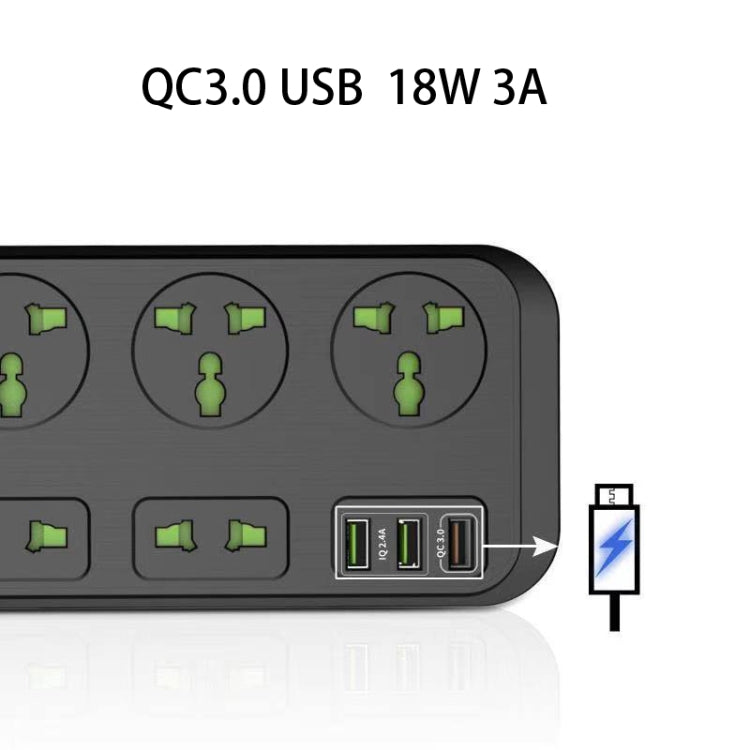 T17 3000W High-power 24-hour Amart Timing Socket QC3.0 USB Fast Charging Power Strip Cable Length 2m, UK Plug