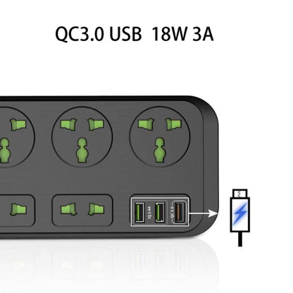 T17 3000W High-power 24-hour Amart Timing Socket QC3.0 USB Fast Charging Power Strip Cable Length 2m, UK Plug