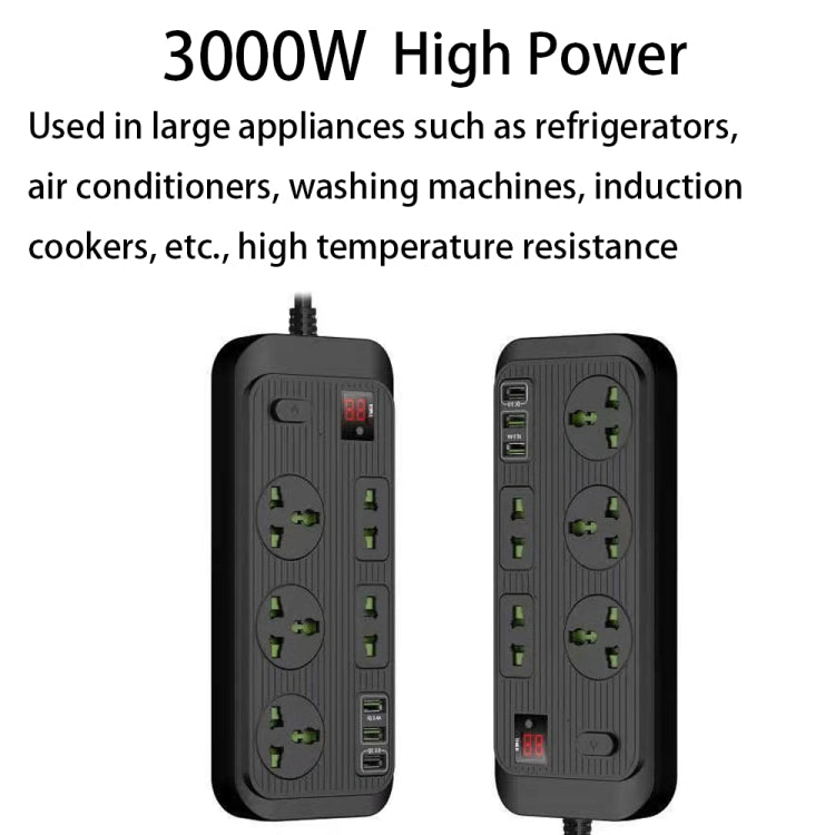 T17 3000W High-power 24-hour Amart Timing Socket QC3.0 USB Fast Charging Power Strip Cable Length 2m, UK Plug