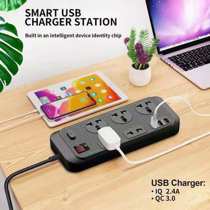 T17 3000W High-power 24-hour Amart Timing Socket QC3.0 USB Fast Charging Power Strip Cable Length 2m, UK Plug