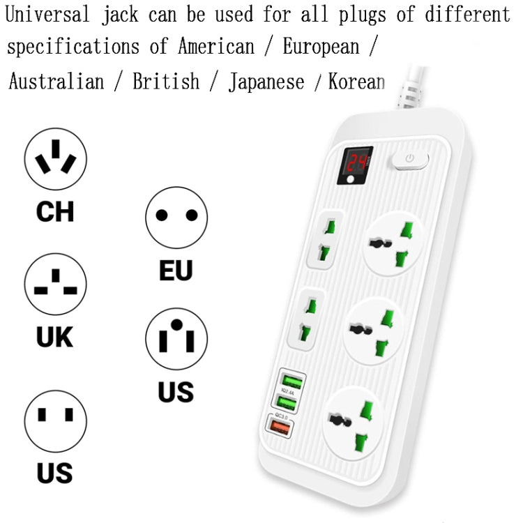 T17 3000W High-power 24-hour Amart Timing Socket QC3.0 USB Fast Charging Power Strip Cable Length 2m, UK Plug