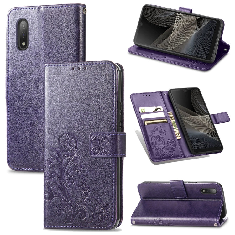 Four-leaf Clasp Embossed Buckle Mobile Phone Protection Leather Case with Lanyard & Card Slot & Wallet & Bracket Function, For Sony Xperia Ace II, For Sony Xperia 10 III, For Sony Xperia 1 III, For ZTE Axon 30 Ultra 5G, For Sharp R6                    ...