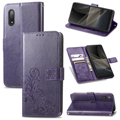 Four-leaf Clasp Embossed Buckle Mobile Phone Protection Leather Case with Lanyard & Card Slot & Wallet & Bracket Function, For Sony Xperia Ace II, For Sony Xperia 10 III, For Sony Xperia 1 III, For ZTE Axon 30 Ultra 5G, For Sharp R6                    ...