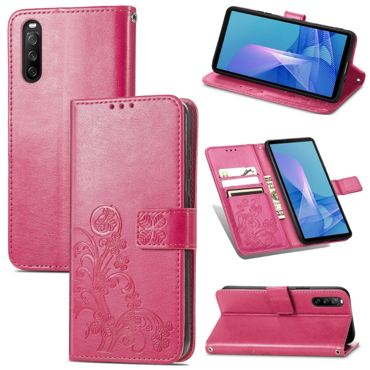 Four-leaf Clasp Embossed Buckle Mobile Phone Protection Leather Case with Lanyard & Card Slot & Wallet & Bracket Function, For Sony Xperia Ace II, For Sony Xperia 10 III, For Sony Xperia 1 III, For ZTE Axon 30 Ultra 5G, For Sharp R6                    ...