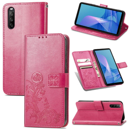 Four-leaf Clasp Embossed Buckle Mobile Phone Protection Leather Case with Lanyard & Card Slot & Wallet & Bracket Function, For Sony Xperia Ace II, For Sony Xperia 10 III, For Sony Xperia 1 III, For ZTE Axon 30 Ultra 5G, For Sharp R6                    ...