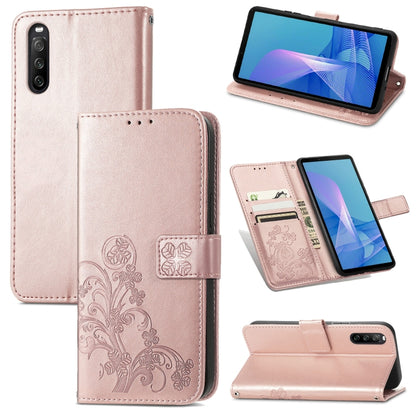 Four-leaf Clasp Embossed Buckle Mobile Phone Protection Leather Case with Lanyard & Card Slot & Wallet & Bracket Function, For Sony Xperia Ace II, For Sony Xperia 10 III, For Sony Xperia 1 III, For ZTE Axon 30 Ultra 5G, For Sharp R6                    ...