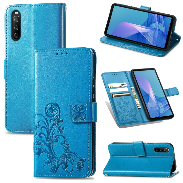 Four-leaf Clasp Embossed Buckle Mobile Phone Protection Leather Case with Lanyard & Card Slot & Wallet & Bracket Function, For Sony Xperia Ace II, For Sony Xperia 10 III, For Sony Xperia 1 III, For ZTE Axon 30 Ultra 5G, For Sharp R6                    ...