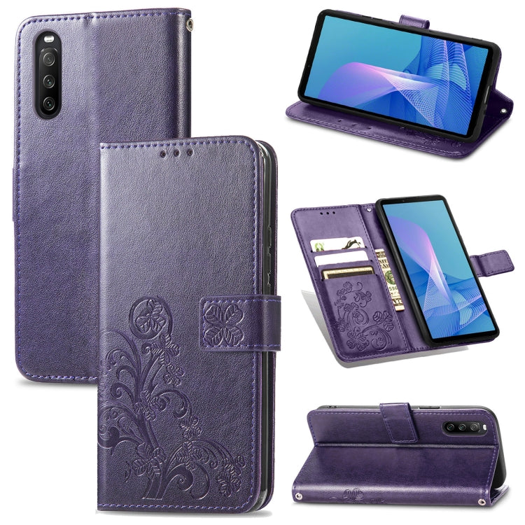 Four-leaf Clasp Embossed Buckle Mobile Phone Protection Leather Case with Lanyard & Card Slot & Wallet & Bracket Function, For Sony Xperia Ace II, For Sony Xperia 10 III, For Sony Xperia 1 III, For ZTE Axon 30 Ultra 5G, For Sharp R6                    ...