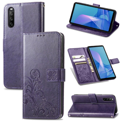 Four-leaf Clasp Embossed Buckle Mobile Phone Protection Leather Case with Lanyard & Card Slot & Wallet & Bracket Function, For Sony Xperia Ace II, For Sony Xperia 10 III, For Sony Xperia 1 III, For ZTE Axon 30 Ultra 5G, For Sharp R6                    ...