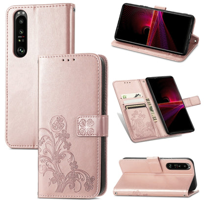 Four-leaf Clasp Embossed Buckle Mobile Phone Protection Leather Case with Lanyard & Card Slot & Wallet & Bracket Function, For Sony Xperia Ace II, For Sony Xperia 10 III, For Sony Xperia 1 III, For ZTE Axon 30 Ultra 5G, For Sharp R6                    ...