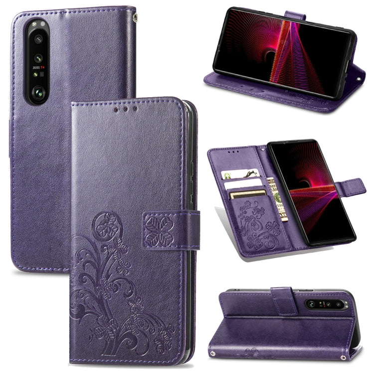 Four-leaf Clasp Embossed Buckle Mobile Phone Protection Leather Case with Lanyard & Card Slot & Wallet & Bracket Function, For Sony Xperia Ace II, For Sony Xperia 10 III, For Sony Xperia 1 III, For ZTE Axon 30 Ultra 5G, For Sharp R6                    ...