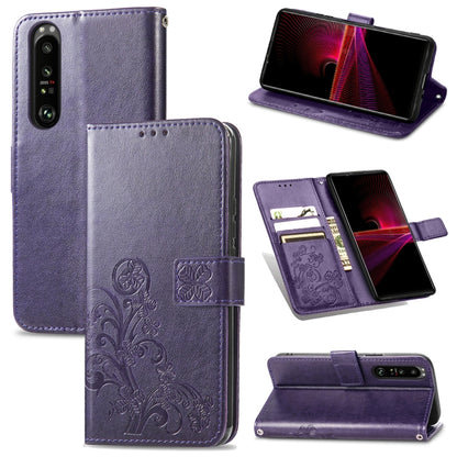 Four-leaf Clasp Embossed Buckle Mobile Phone Protection Leather Case with Lanyard & Card Slot & Wallet & Bracket Function, For Sony Xperia Ace II, For Sony Xperia 10 III, For Sony Xperia 1 III, For ZTE Axon 30 Ultra 5G, For Sharp R6                    ...