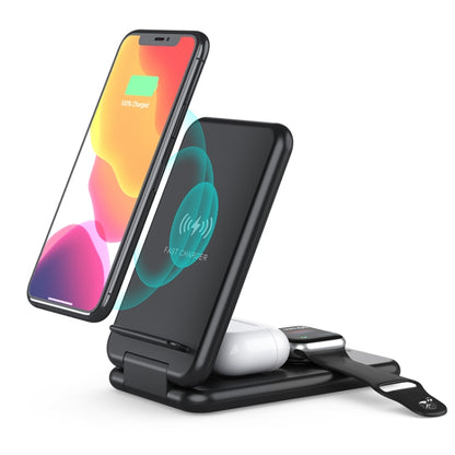 Chargeur sans fil rapide pliable Qi 3 en 1 de 15 W avec support de téléphone pour iPhone, iWatch et AirPod