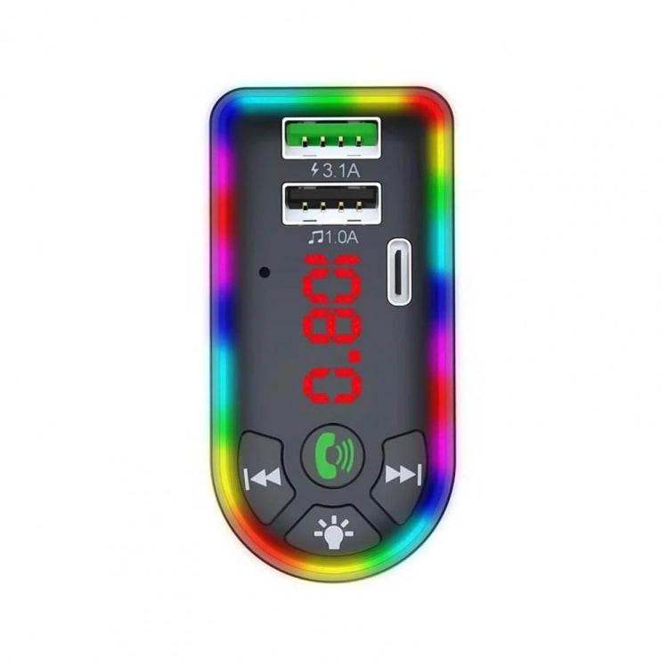F7 Lecteur MP3 de voiture 12V Lumière respiratoire colorée QC3.1 Charge rapide sans fil double port PD, F7