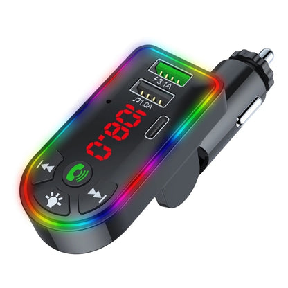 F7 Lecteur MP3 de voiture 12V Lumière respiratoire colorée QC3.1 Charge rapide sans fil double port PD, F7