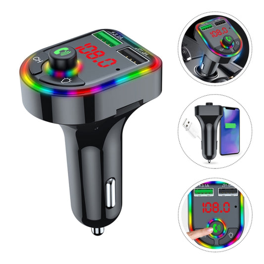 Émetteur FM de voiture F6, lampe d'ambiance colorée, lecteur MP3 et chargeur de voiture, F6