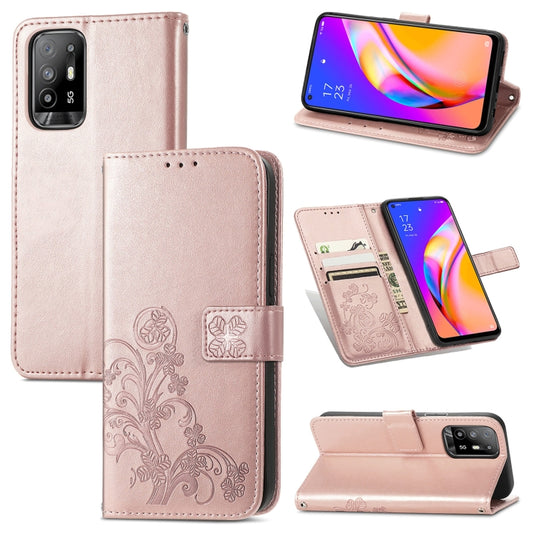 Four-leaf Clasp Embossed Buckle Mobile Phone Protection Leather Case with Lanyard & Card Slot & Wallet & Bracket Function, For OPPO A94 5G / F19 Pro+ 5G / Reno5 Z, For OPPO A54 5G, For OPPO Realme C21, For OPPO Realme GT 5G / Q3 Pro 5G                 ...