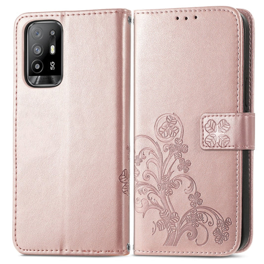Four-leaf Clasp Embossed Buckle Mobile Phone Protection Leather Case with Lanyard & Card Slot & Wallet & Bracket Function, For OPPO A94 5G / F19 Pro+ 5G / Reno5 Z, For OPPO A54 5G, For OPPO Realme C21, For OPPO Realme GT 5G / Q3 Pro 5G                 ...