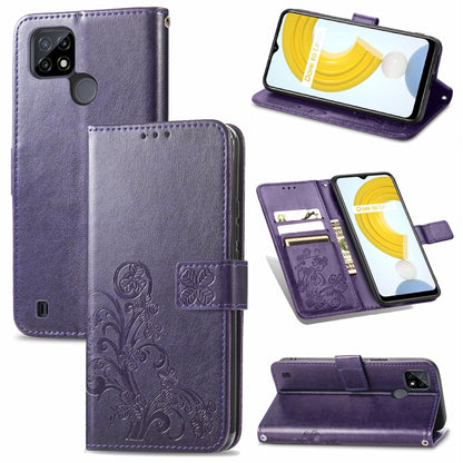 Four-leaf Clasp Embossed Buckle Mobile Phone Protection Leather Case with Lanyard & Card Slot & Wallet & Bracket Function, For OPPO A94 5G / F19 Pro+ 5G / Reno5 Z, For Motorola Moto G Power 2021, For OPPO A54 5G, For OPPO Realme C21                    ...