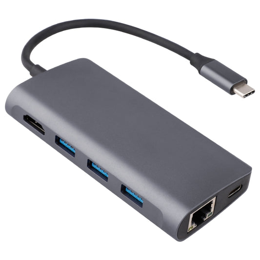 Adaptateur HUB 8 en 1 Type-C vers HDMI + USB 3.0 x 3 + RJ45 + PD + Lecteur de cartes SD/TF