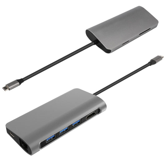 Adaptateur HUB 8 en 1 Type-C vers HDMI + USB 3.0 x 3 + RJ45 + PD + Lecteur de cartes SD/TF