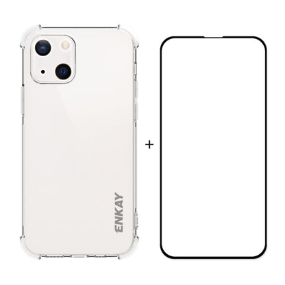 Hat-Prince ENKAY Clear TPU Shockproof Soft Case Drop Protection Cover + Full Coverage Tempered Glass Protector Film, For iPhone 13 mini, For iPhone 13, For iPhone 13 Pro, For iPhone 13 Pro Max