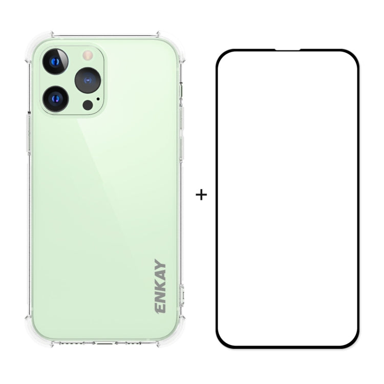 Hat-Prince ENKAY Clear TPU Shockproof Soft Case Drop Protection Cover + Full Coverage Tempered Glass Protector Film, For iPhone 13 mini, For iPhone 13, For iPhone 13 Pro, For iPhone 13 Pro Max
