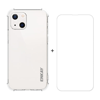 Hat-Prince ENKAY Clear TPU Shockproof Soft Case Drop Protection Cover + Clear HD Tempered Glass Protector Film, For iPhone 13 mini, For iPhone 13, For iPhone 13 Pro, For iPhone 13 Pro Max